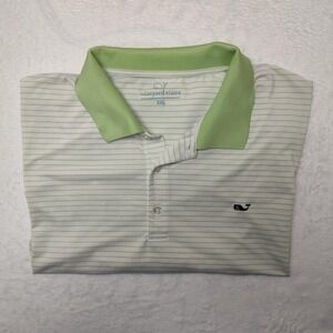 Vineyard Vines Polo Shirt Mens 2XL White Green Stripe Performance Golf Tennis